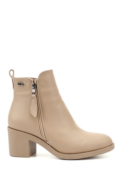 GÖNDERİ(R) Nudefarbene Damenstiefel/Mädchen mit doppeltem Reißverschluss und dickem Absatz