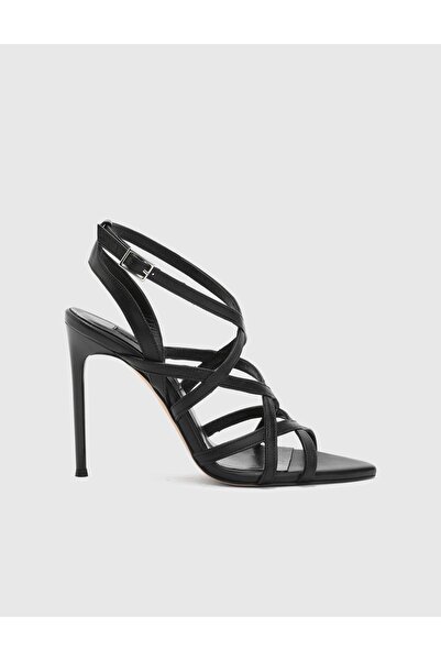 İLVİ Vilma Hakiki Deri Kadın Siyah Topuklu  Sandalet