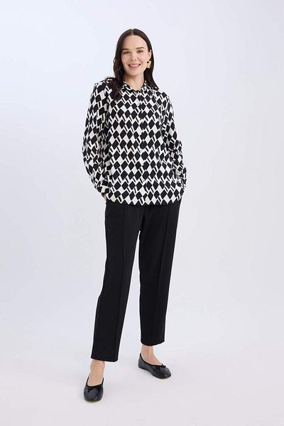 DeFacto Pantaloni creponați Carrot Fit Basic, drepte, talie elastică, picioare înguste, cu buzunare D5950AX24WN
