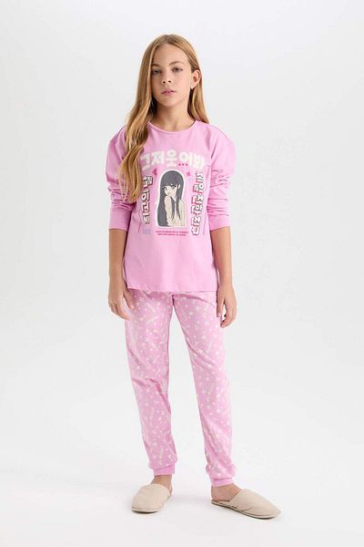 DeFacto Printed Long Sleeve Pajamas Set for Girl - D8191A8Ns