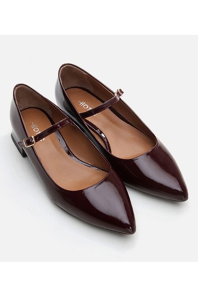 Hotiç Mary Jane din piele pentru femei Burgundy Toc gros