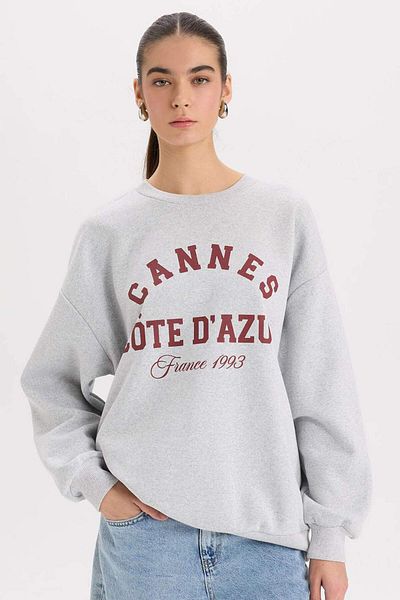 DeFacto Hanorac oversized cu gât rotund imprimat gros D9803AX24WN