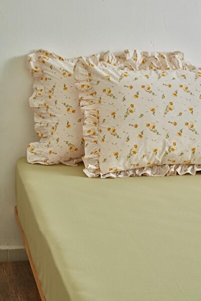 Ricco Lifes 100% Cotton Solvia Ruffle Pillowcase Fitted Sheet