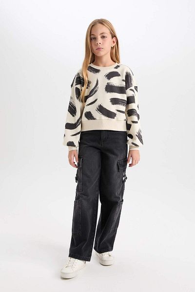 DeFacto Hanorac pentru fete cu model cu gât crew D3018a824wn