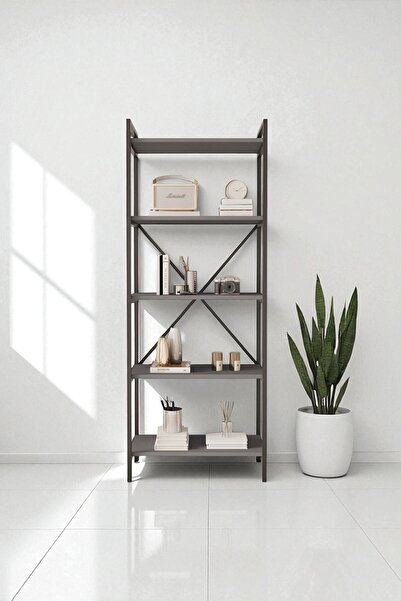 Mobitopya Nilamu Antrasit 65 Cm Kitaplık, Metal Aksamlı, Organizer, Ofis, Ev, 65*170*34 Cm