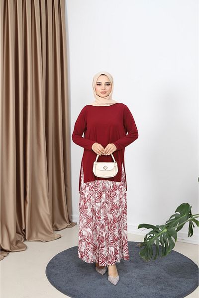 NİSUM MODA Palm Pattern Skirt Suit