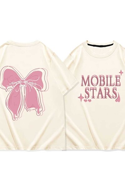 Harajuku Style Μπεζ φορητό μπλουζάκι με στάμπα Stars, Oversize Unisex για γυν...