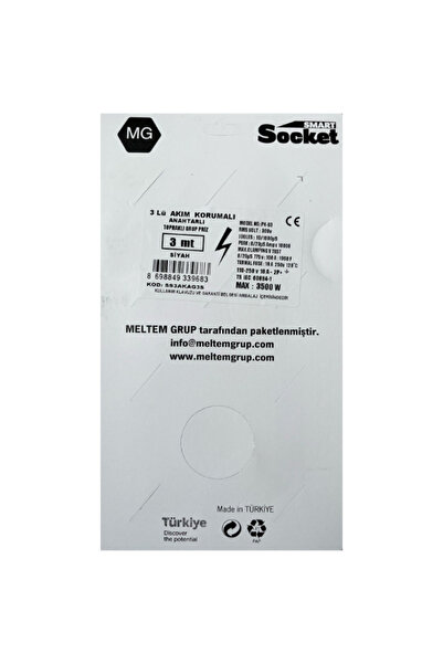 Genel Markalar 3 lü Topraklı Anahtarlı Akım Korumalı Grup Priz 3 Metre Siyah