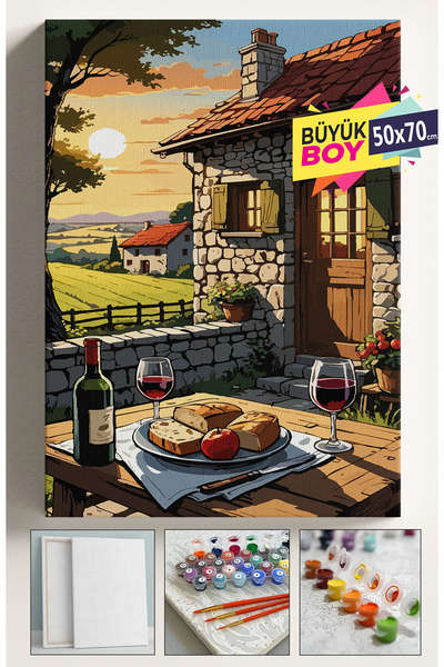 Corvo Sayılarla Boyama Seti Numaralı Tuval Fırça Boya Dahil Kasnaklı Set 50x7...