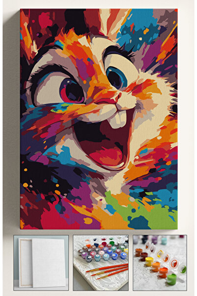 Corvo Sayılarla Boyama Seti Numaralı Tuval Fırça Boya Dahil Kasnaklı Set 40x50 Cm - RENKLİ TAVŞAN