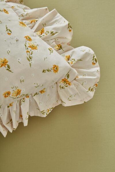 Ricco Lifes 100% Cotton Solvia Ruffle Pillowcase Fitted Sheet