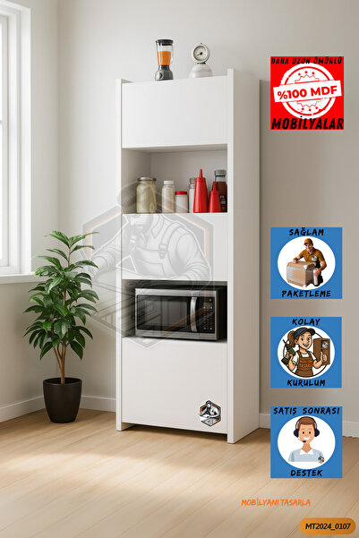 Mobilyanı Tasarla TAMAMI MDF Çok Amaçlı 3 Kapaklı Açık Raflı Mini Fırın Dolabı