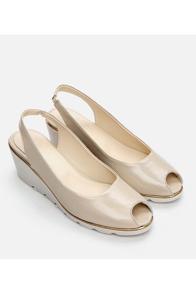 Hotiç Genuine Leather Beige Women's Thick Heel