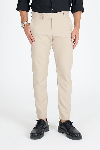 Geco Men's Cream Quality Stretchy Lycra Ankle Length Relaxed Fit Slim Fit Fabric Pants