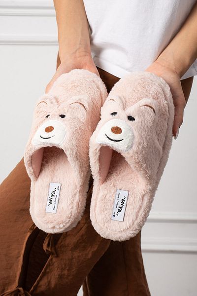 StWenn Women's House Slippers Teddy Bear Figured Plush House Slippers Do Not Make Sound Sole Warm Stylish Design