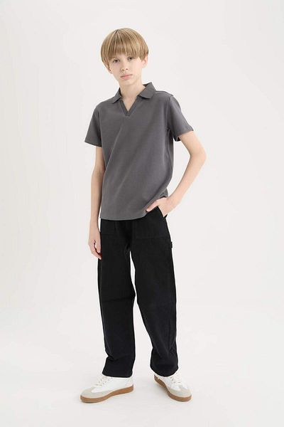 DeFacto Pantaloni negri din gabardină pentru băieți - Loose Fit, Buzunar cargo, Model de bază C7580A824WN