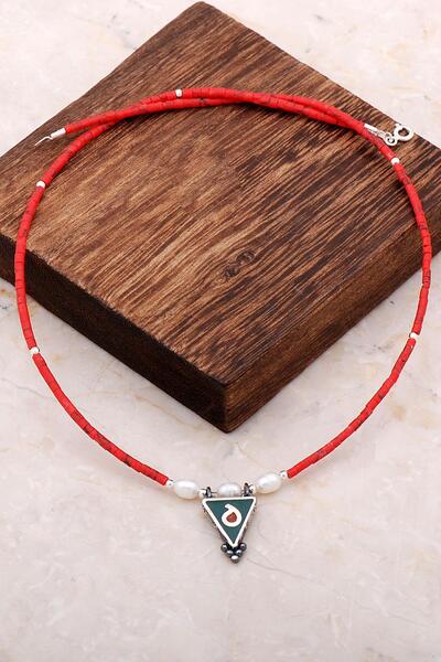 Sümer Telkari Doğal Taşlı Mozaik İşlemeli Gümüş Kolye 6823