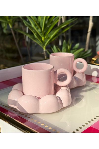 Onedekor 2-Person Puffyl Pink Coffee Cup Set Gift