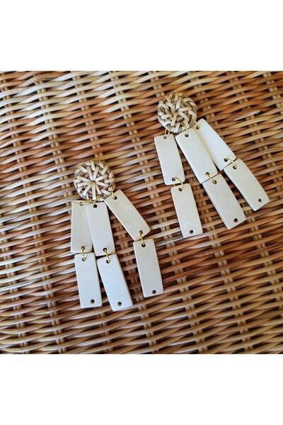 Leanna Earrings In White El Yapımı Hasır Küpe