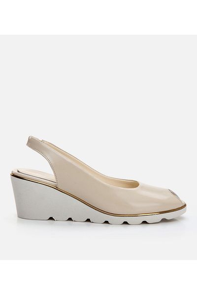 Hotiç Genuine Leather Beige Women's Thick Heel