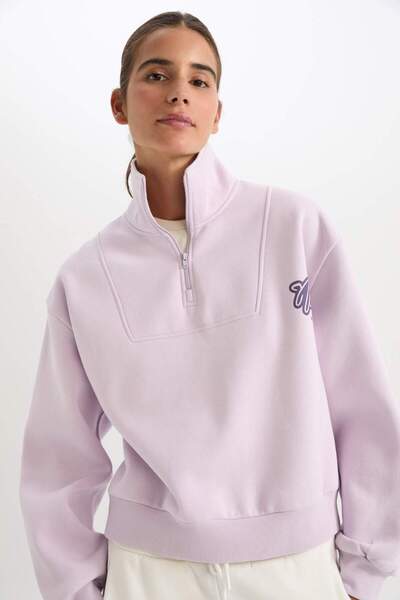 DeFacto DeFactoFit NBA Brooklyn Nets Hanorac gros cu fermoar și guler ridicat, croi oversized D2361AX24AU