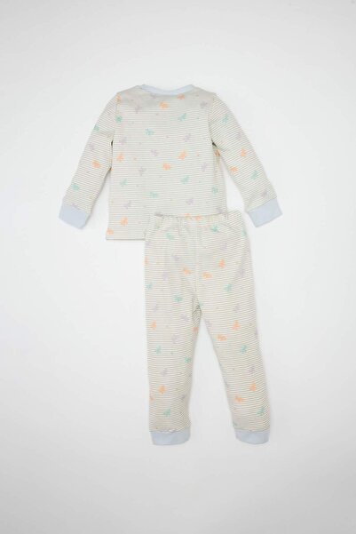 DeFacto Kız Bebek Pijama Takım Kelebek Desenli Bisiklet Yaka Uzun Kollu Üst Beli Lastikli Uzun Alt D3440A524
