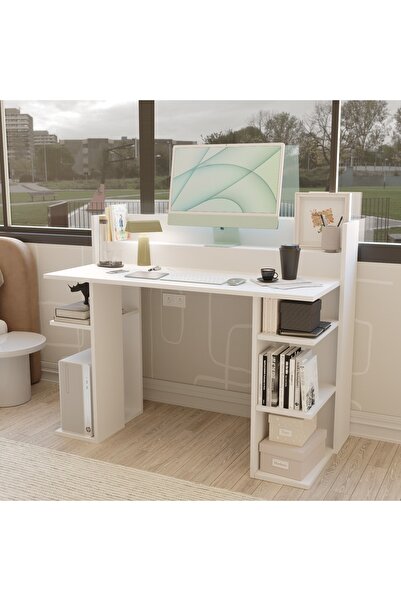 Yurudesign Vader Çalışma Masası Bilgisayar Masası Raflı Beyaz VR1-W