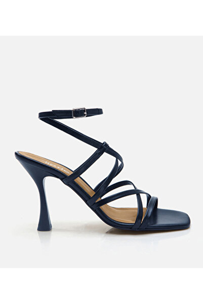 Hotiç Дамски кожени сандали на ток в тъмносини цветове