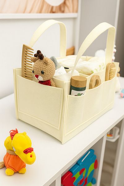 YUNUSOĞLU HOME Cream Thick Felt Mother Baby Care Bag Organizer for Newborn