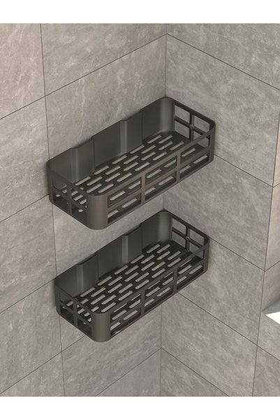 BRAMBLE LIFE 4-Piece Adhesive Bathroom Shelf Shampoo Holder Soap Dish Set Anthracite