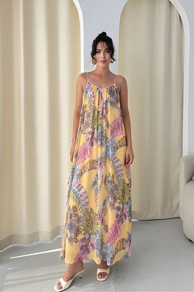 İLKCET MODA Γυναικείο φόρεμα με λεπτό λουράκι Maxi Size με σχέδιο
