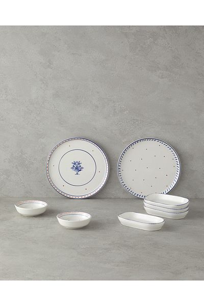 English Home Set de mic dejun Whisper din ceramică - 8 piese, 2 persoane, albastru