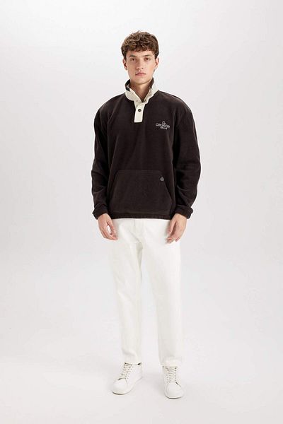 DeFacto Hanorac fleece cu guler brodat Boxy Fit - Închidere cu apăsare D2029AX24WN