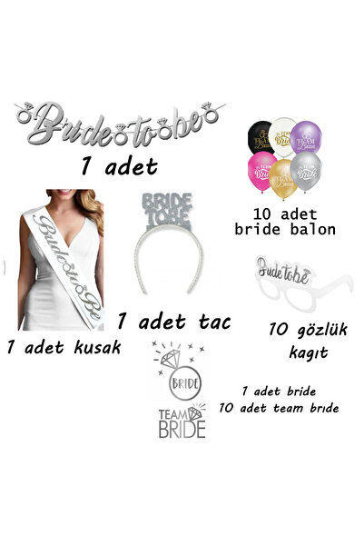Bp Bizden Pastacılık 34 Parça Gümüş Bride To Be Seti Bekarlığa Veda Partisi M...