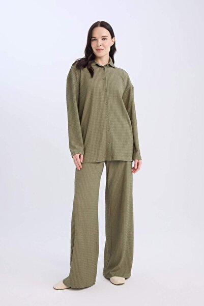 DeFacto Bürümcük Pantolon Straight Fit Beli Lastikli Basic Düz Geniş Bol Paça D7522AX24AU