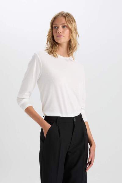 DeFacto Regular Fit Bisiklet Yaka Basic Düz Casual Uzun Kollu Tişört A5028AX24WN