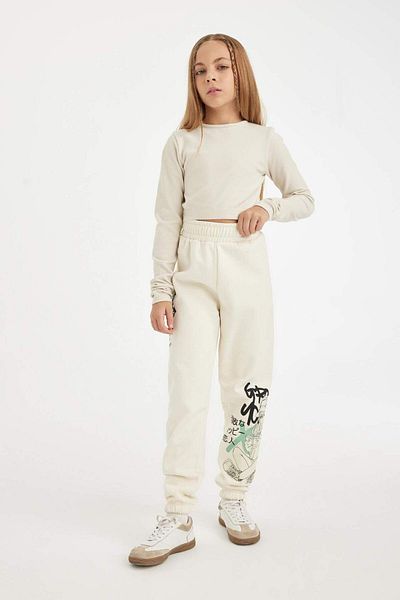 DeFacto Pantaloni de sport Jogger imprimați pentru fete - Picior cu talie elastică D3207A824WN