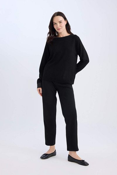 DeFacto Pantaloni drepti cu talie elastică plisată Basic Solid D4405AX24WN
