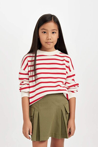 DeFacto Girl's Crew Neck Striped Knitwear Sweater D6759A8Ns
