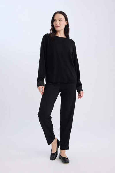 DeFacto Pantaloni drepti cu talie elastică plisată Basic Solid D4405AX24WN