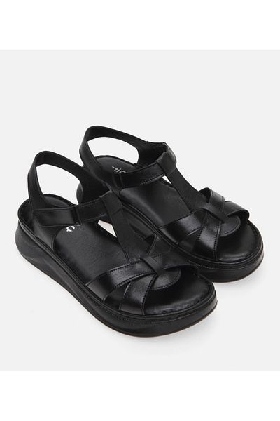 Hotiç Sandale plate negre din piele de damă