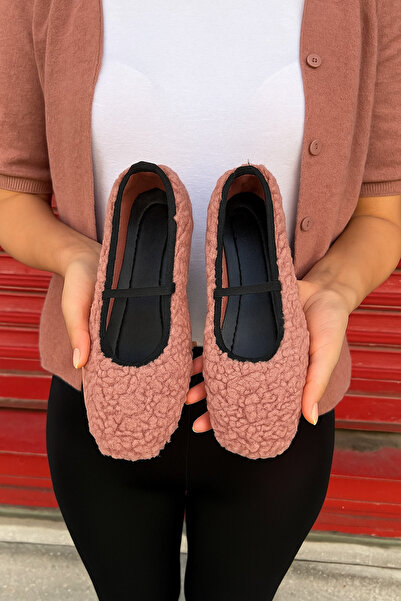 redtan Teddy Curly Pliš Gumeni detalj Ravan đon Ženske Baletanke papuče za ku...