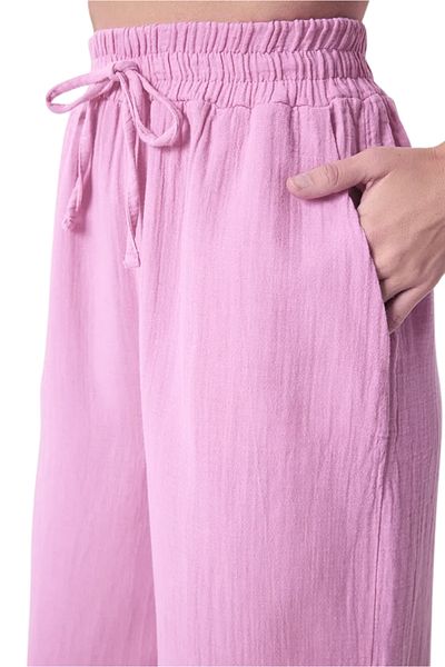 clavia Muslin Palazzo Pants, Comfortable Fit Wide Leg High Waist Summer Muslin Fabric Trousers Candy Pink