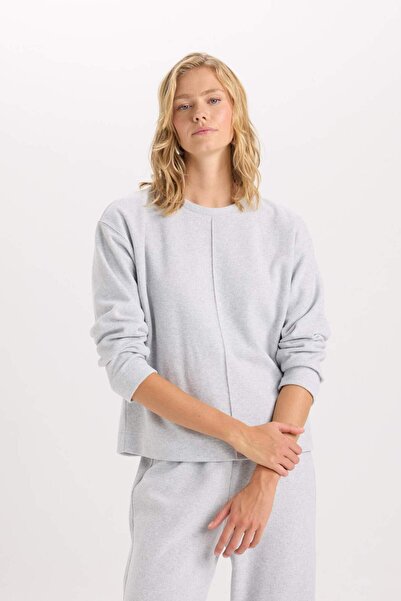 DeFacto 2-Piece Suit Crew Neck Long Sleeve Basic Solid Top Wide Leg Wide Loose Leg Bottom E1712Ax24Wn