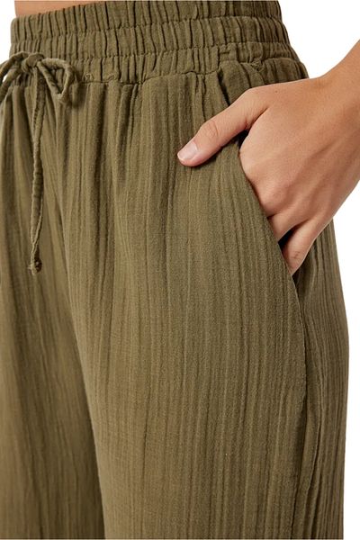 clavia Muslin Palazzo Pants, Comfortable Fit Wide Leg High Waist Summer Muslin Fabric Trousers Khaki Green