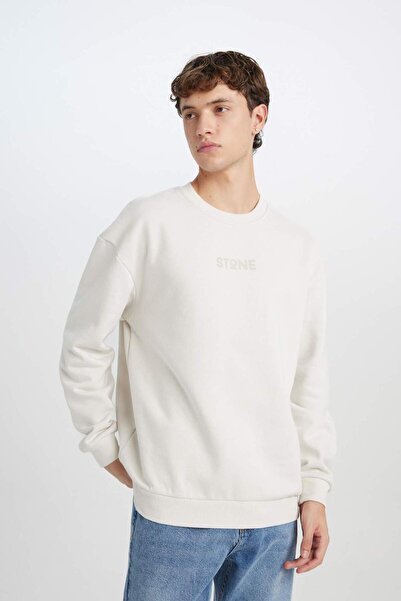 DeFacto Boxy Fit mikina s potiskem Crew Neck V5306Az24Au