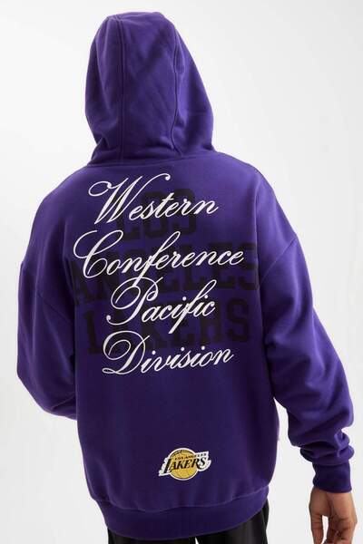 DeFacto Defactofit Nba Los Angeles Lakers Oversize Wide Fit Hooded Back Printed Sweatshirt D0671Ax24Au