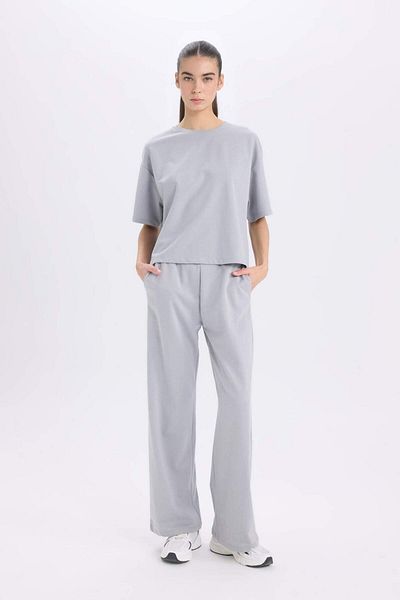 DeFacto Pantaloni de sport cu picioare late, cu buzunare cu talie elastică, drepte de bază 3158902
