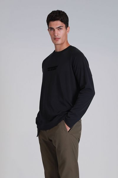 Lufian Tricou Holly negru cu mânecă lungă pentru bărbați