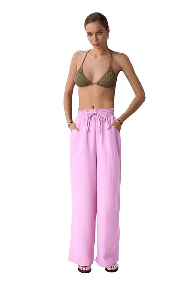 clavia Muslin Palazzo Pants, Comfortable Fit Wide Leg High Waist Summer Muslin Fabric Trousers Candy Pink